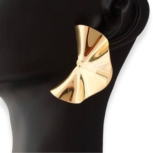 Modernist Clip On Earrings Gold Plated Ear Climber Large Fan Shape